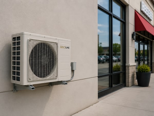 Air conditioning unit on a building wall