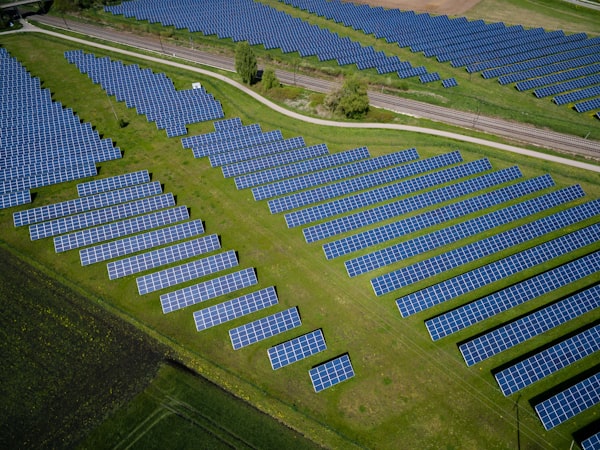 Aerial view of a solar panel field