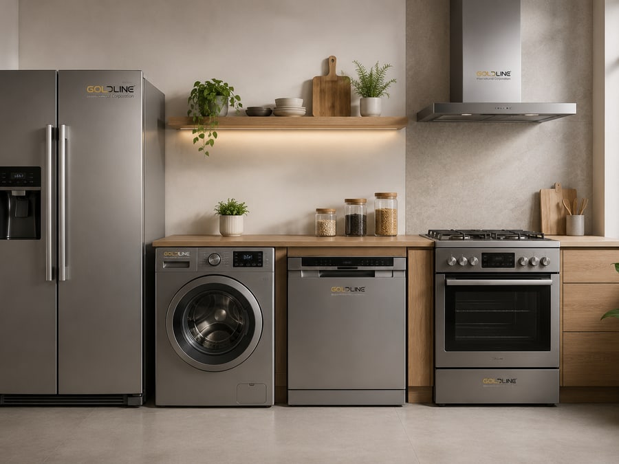 Refrigerators on display in a commercial showroom